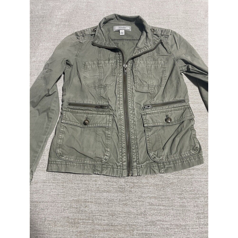 Casion Jacket Women’s Small Army Green Cotton Pockets Full Zip